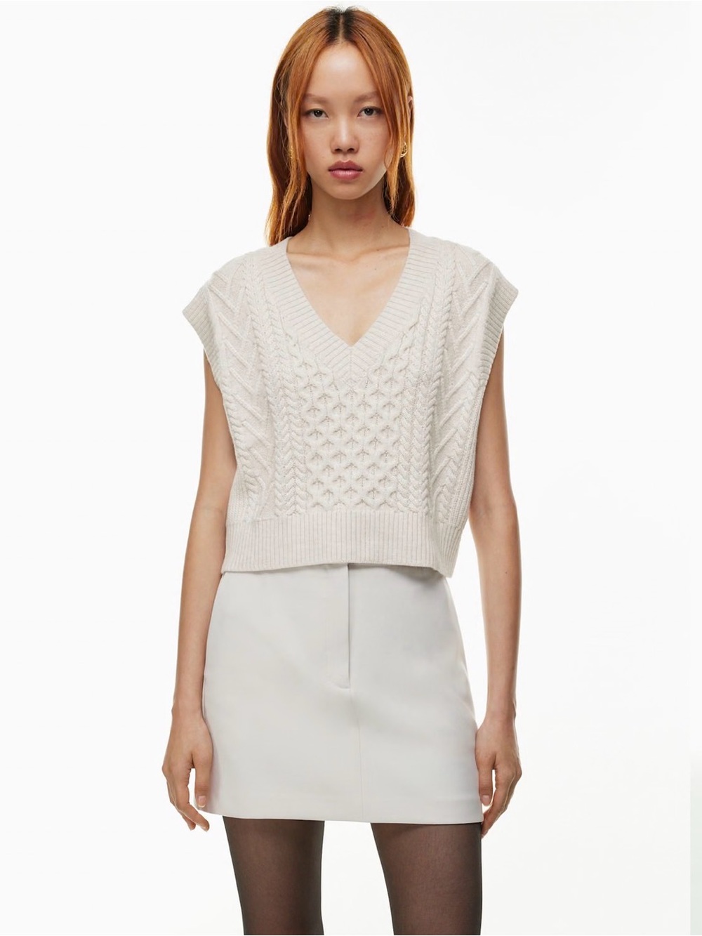 Aritzia Babaton Emporia 100% Wool Cream Cable Knit V-Neck Sweater Vest Small